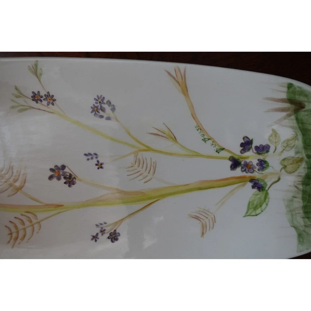 Signed Dick Busse Porcelain Tray | Vintage Floral Oblong Serving‎ Tray